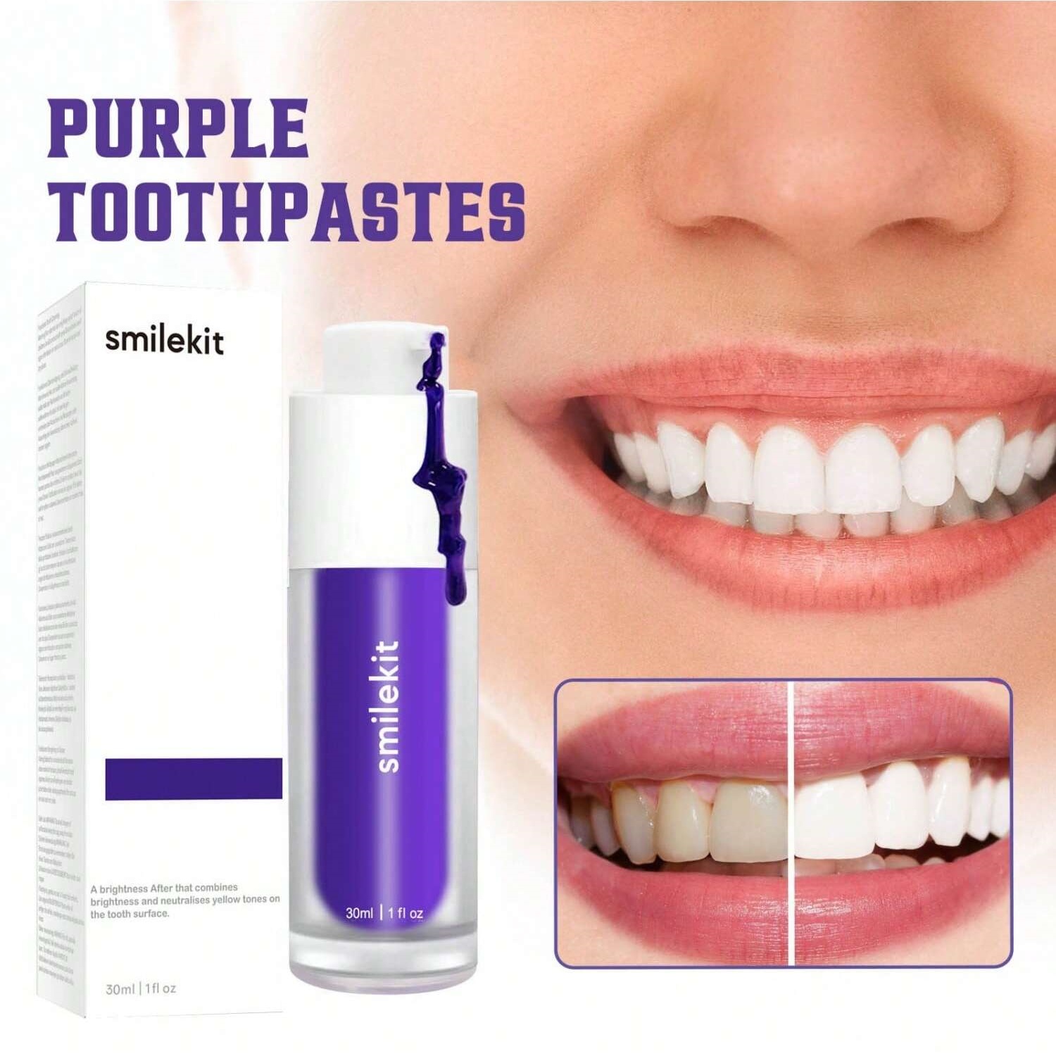 Teeth Whitening Xylitol - Effectieve Paarse Corrector Serum Whitening Tandpasta