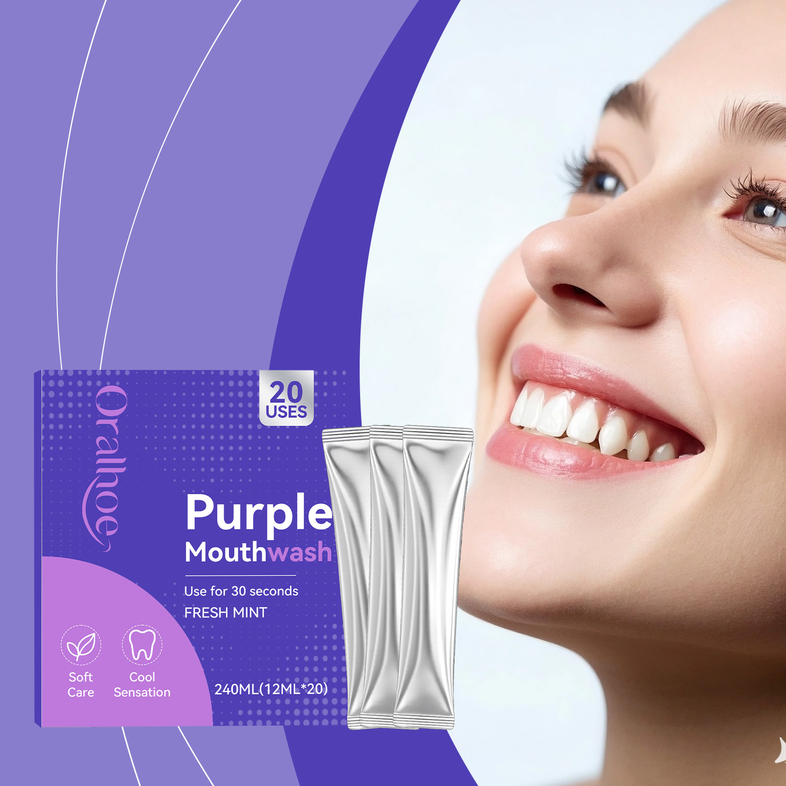 Teeth Whitening Xylitol - Individuele verpakking Paarse Mondwater Frisse Munt